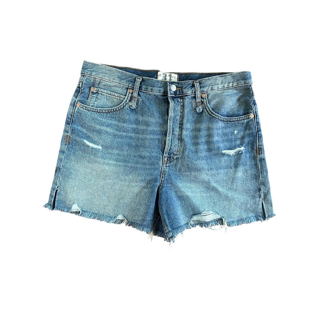 Free People We The Free Makai Cut Off Denim Shorts Blue Distressed 31 High Rise